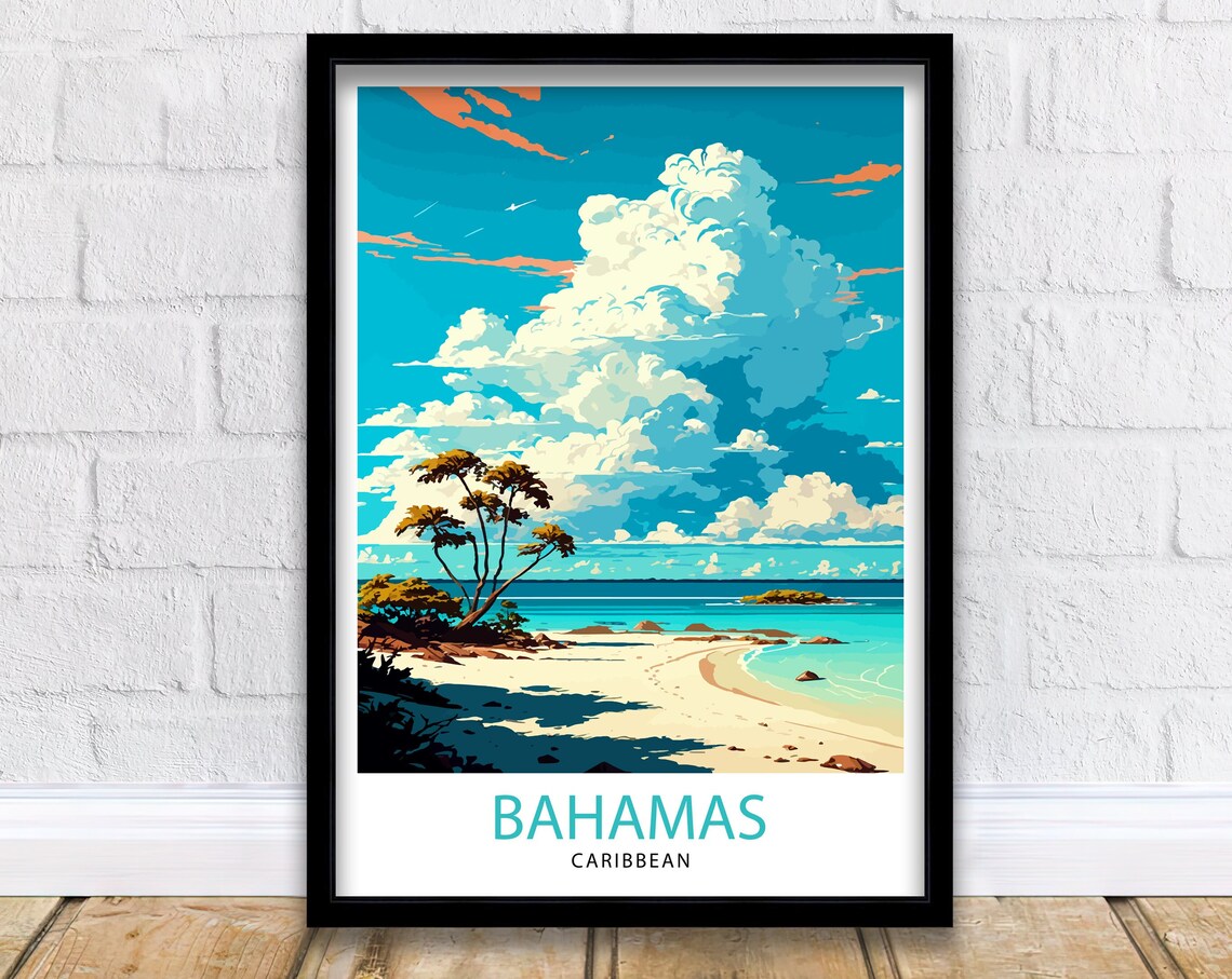 Bahamas Travel Poster, Island Illustration