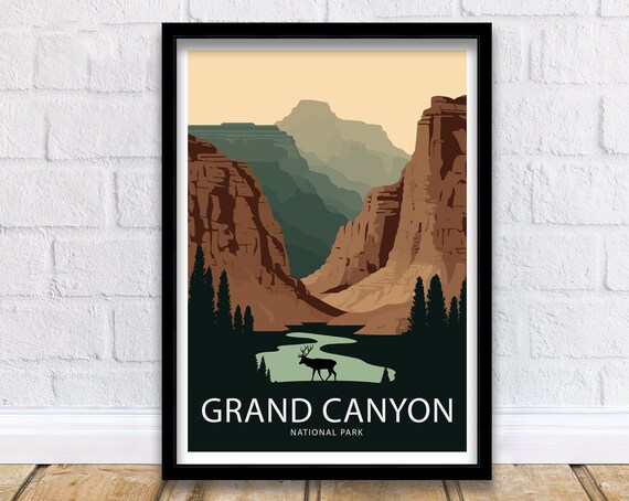 Grand Canyon National Park Arizona Elk River Minimalist Travel Poster