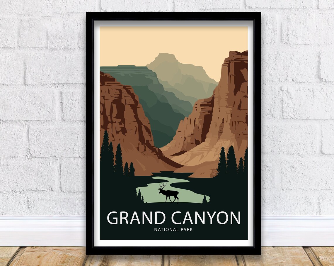 Grand Canyon National Park Arizona Elk River Minimalist Travel Poster