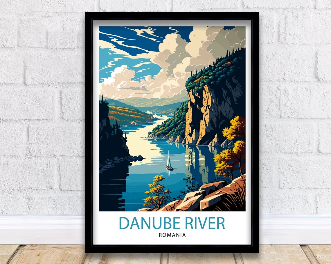 Danube River Romania Dramatic Gorge Cliffs Sailing Travel Poster
