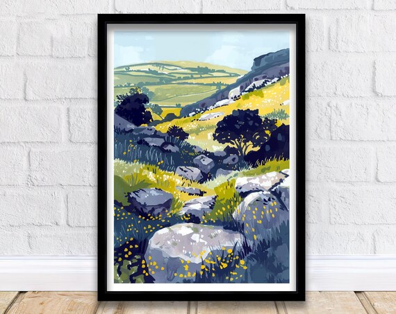 Dartmoor National Park Devon England Wildflower Rocky Moor Art Poster