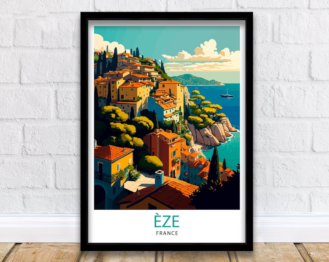 Eze French Riviera Travel Poster, France Illustration