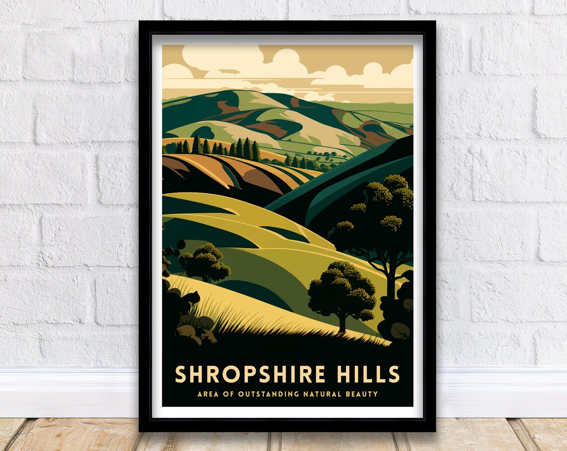 Shropshire Hills Travel Poster, England Wall Decor