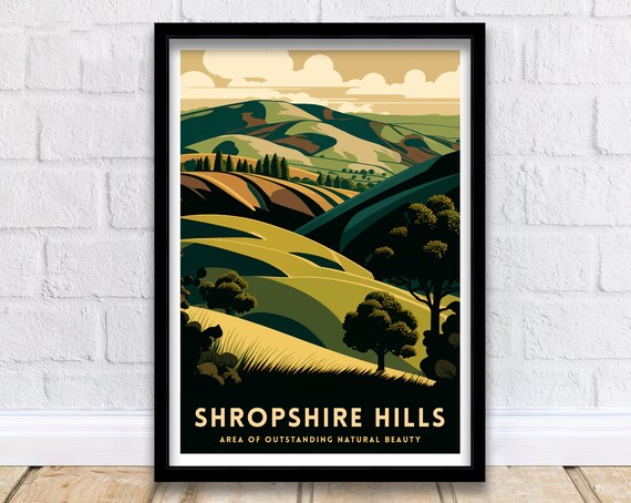 Shropshire Hills Travel Poster, England Wall Decor