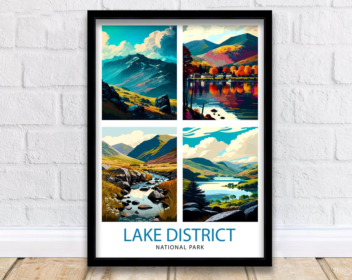 Lake District UK Travel Poster, Home Decor
