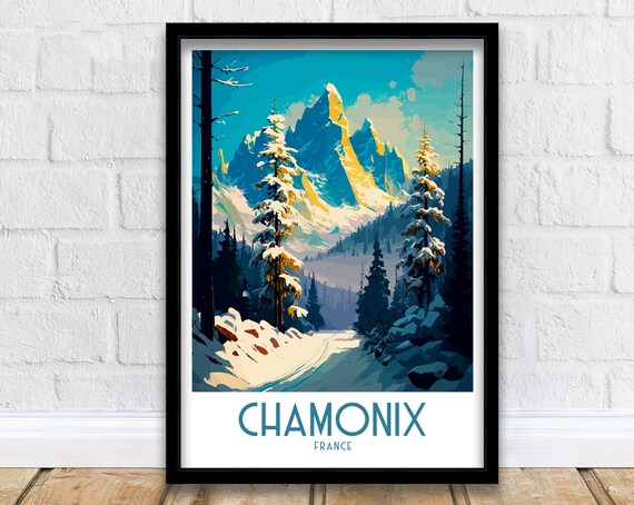 Chamonix Travel Poster, Skiing in France