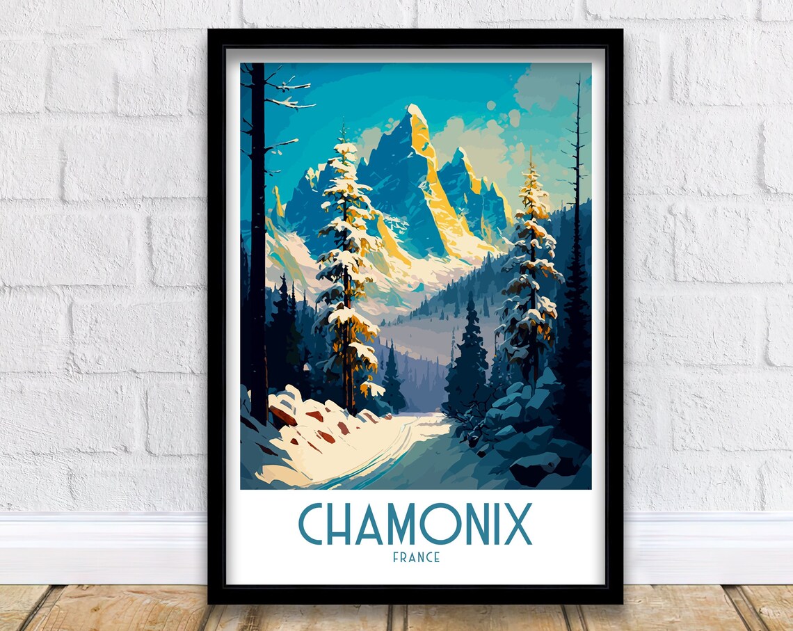 Chamonix Travel Poster, Skiing in France