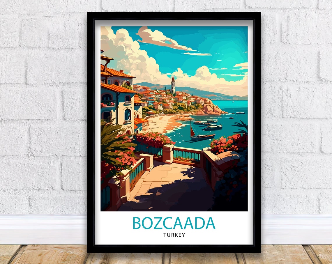 Bozcaada Turkey Aegean Island Old Town Harbor Boats Travel Poster