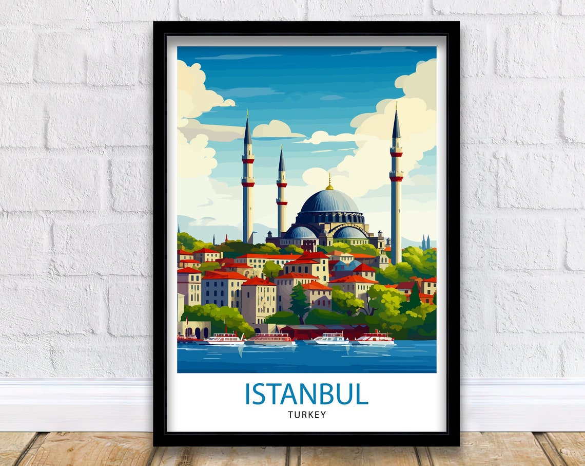 Istanbul Turkey Ottoman Mosque Minarets Skyline Waterfront Art Poster