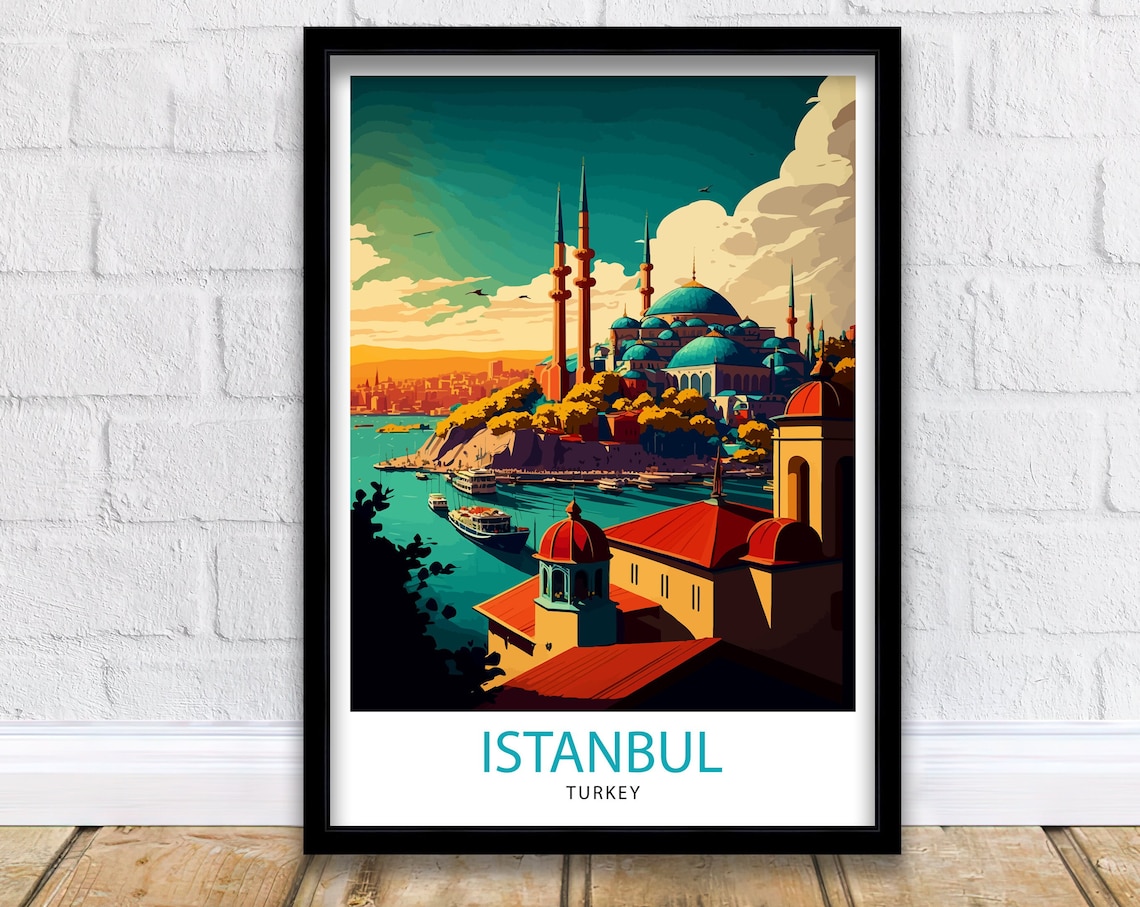 Istanbul Turkey Travel Poster, Europe Wall Art