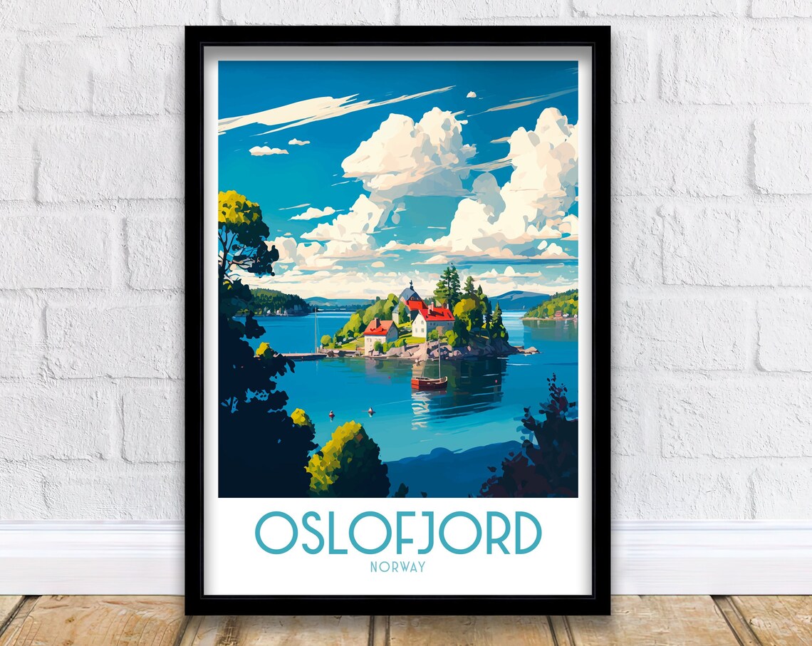 Oslofjord Norway Travel Poster, Home Living Decor