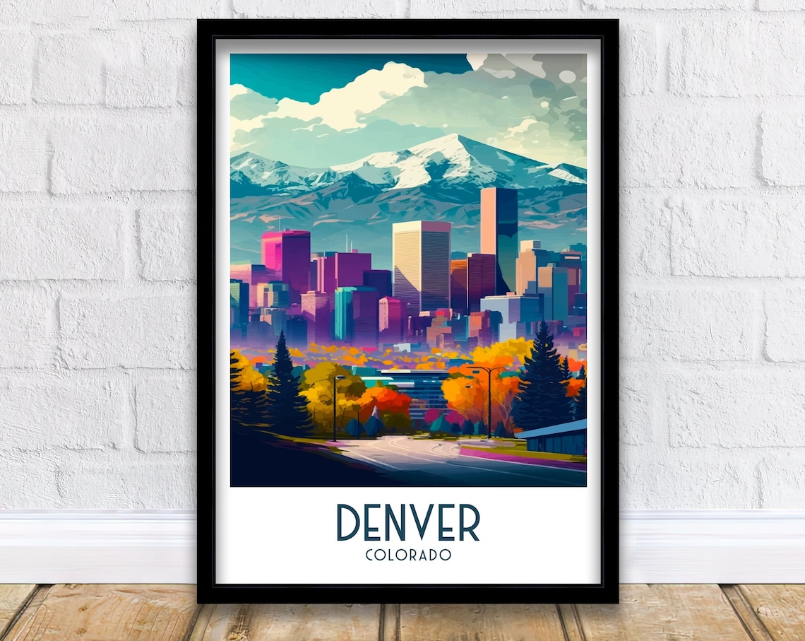 Denver Travel Poster, Colorado Cityscape Illustration