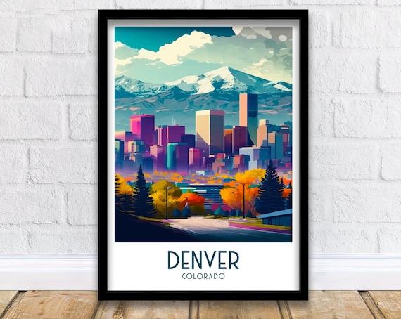 Denver Travel Poster, Colorado Cityscape Illustration