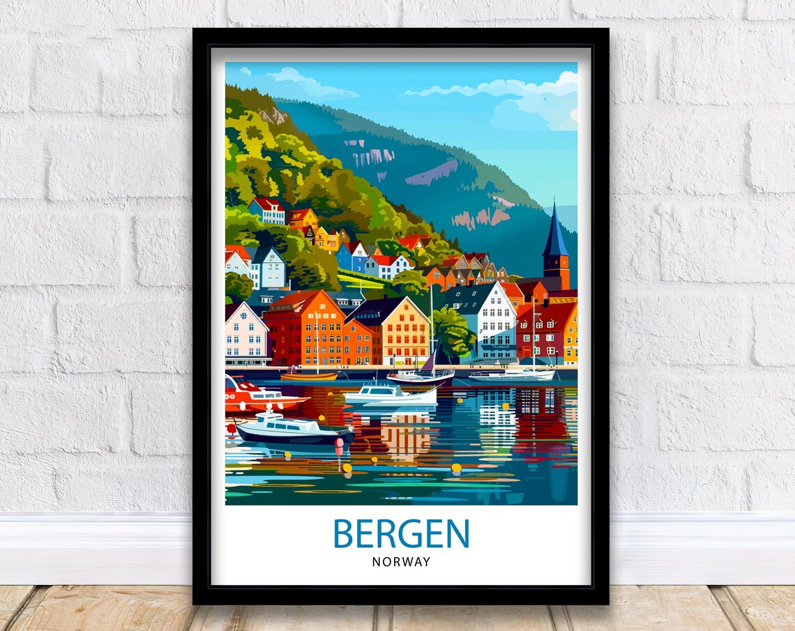 Bergen Norway Travel Poster, Norway Wall Decor