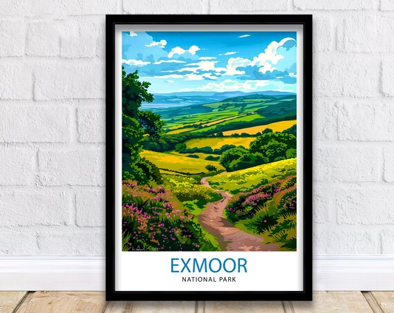 Exmoor National Park Rolling Heather Hills Valley Travel Poster