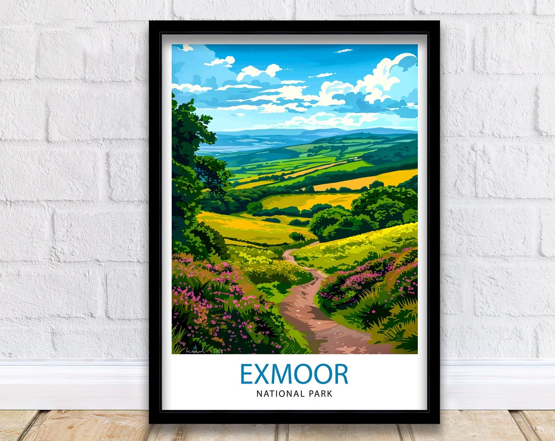 Exmoor National Park Rolling Heather Hills Valley Travel Poster