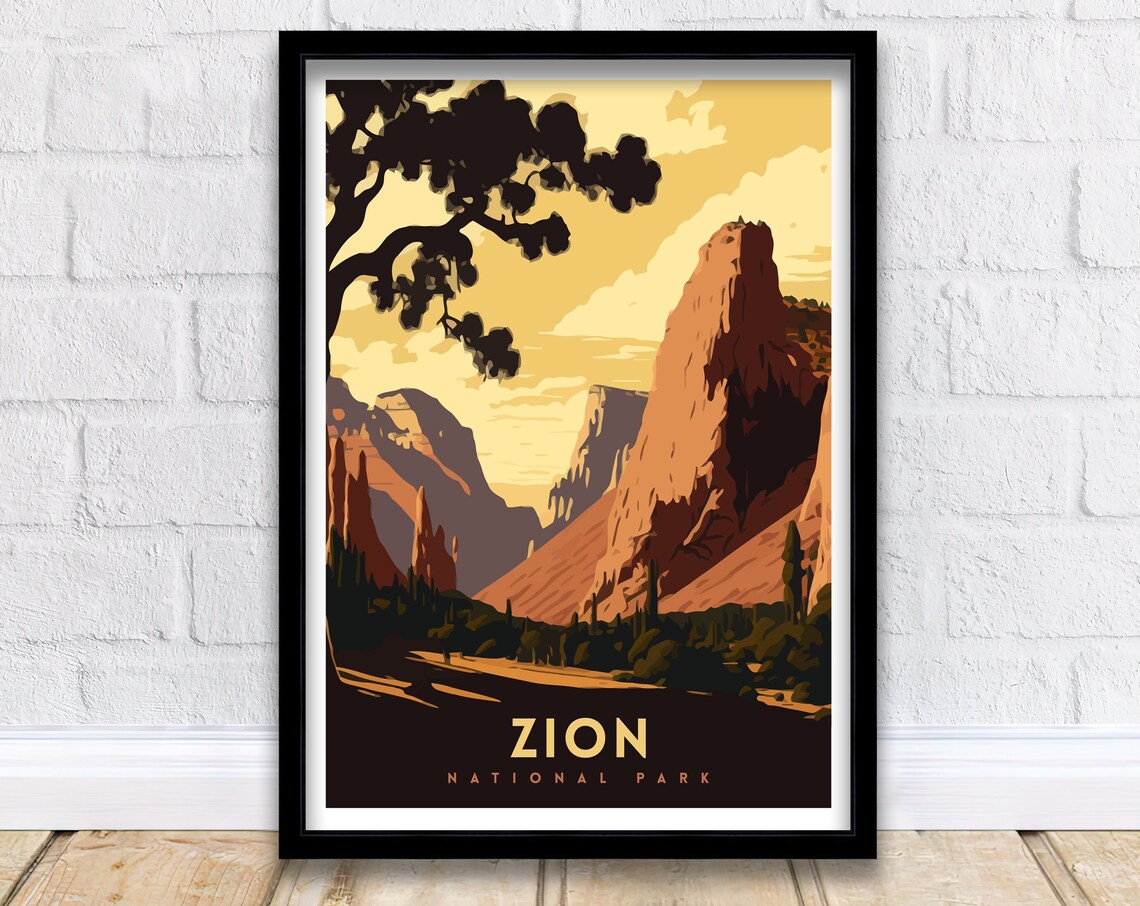 Zion National Park Travel Poster, National Park Art