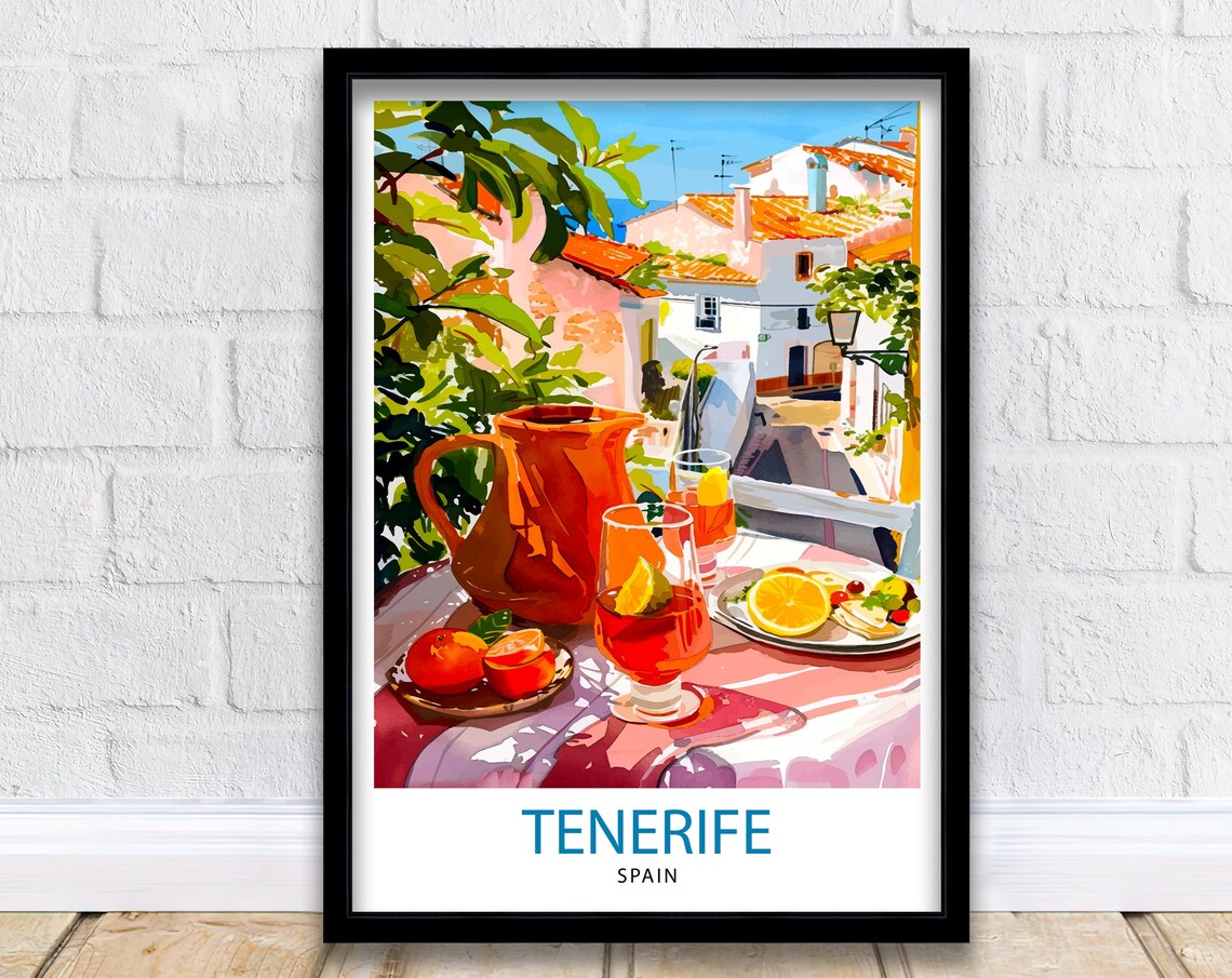 Tenerife Spain Sangria Terrace Seaside Cafe Holiday Art Poster