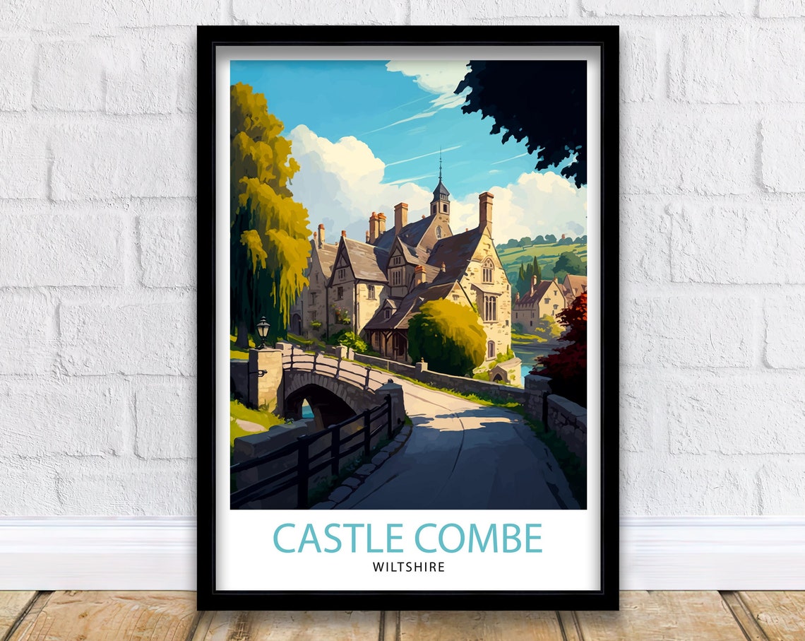 Castle Combe Wiltshire Stone Bridge Village Retro Travel Poster
