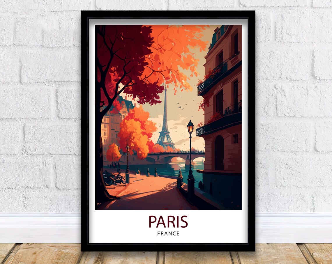 Paris France Travel Poster, Eiffel Tower Art Print