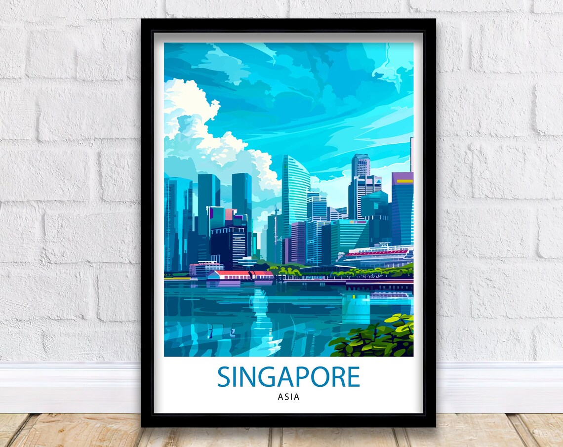 Singapore Asia City Skyline Skyscrapers Waterfront Travel Poster