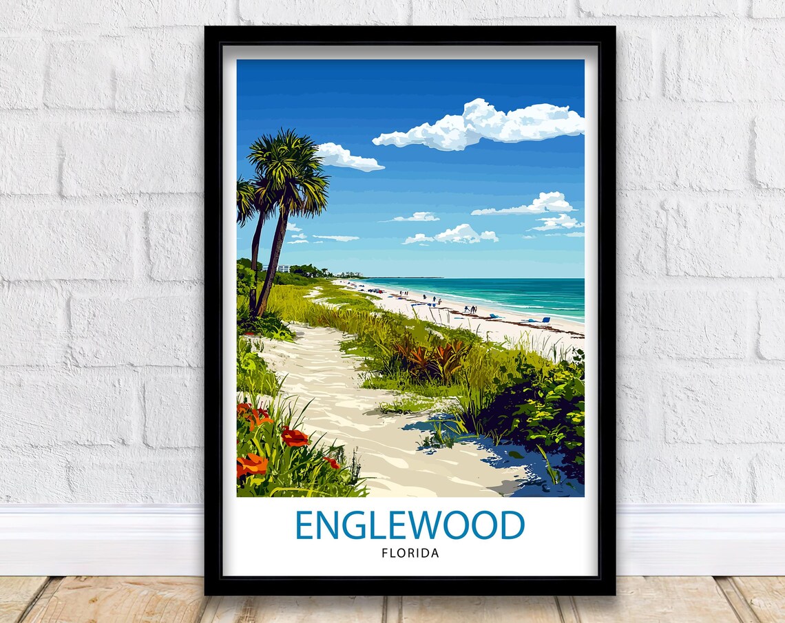 Englewood Florida Travel Poster, Coastal Town Decor