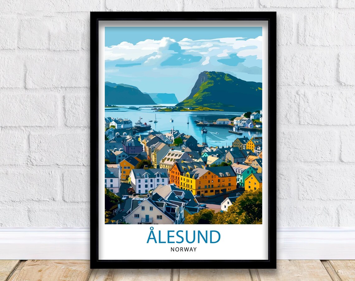 Alesund Norway Travel Print, Norwegian Cityscape