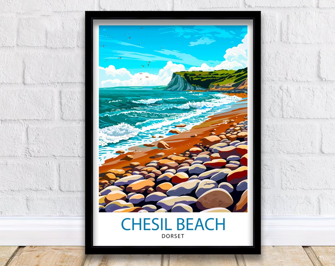 Chesil Beach Dorset Shingle Shore Cliffs Coastal Wave Poster