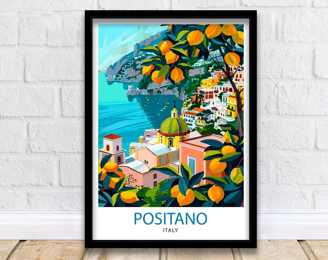 Positano Italy Amalfi Coast Lemon Grove Seaside Town Travel Poster