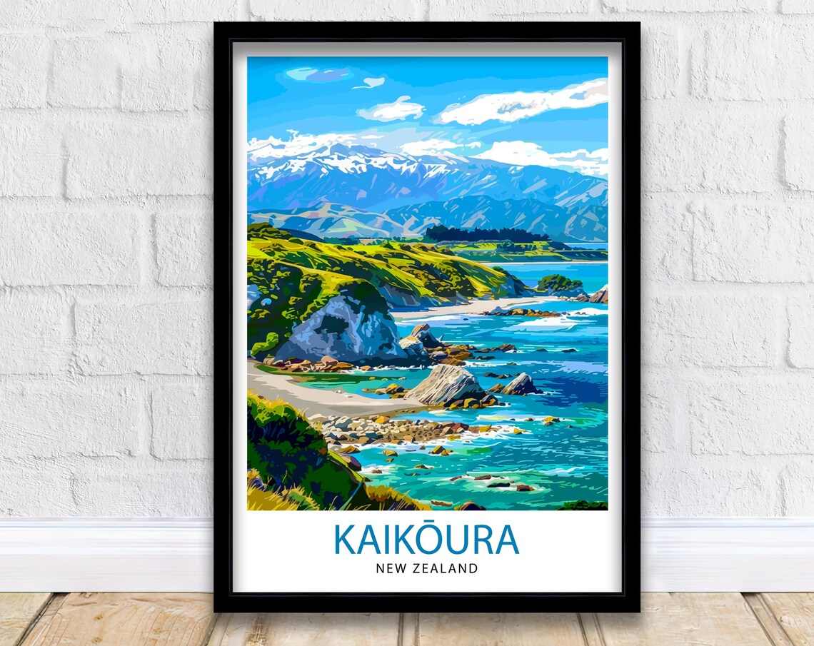 Kaikura New Zealand Travel Poster, Place-Name Decor