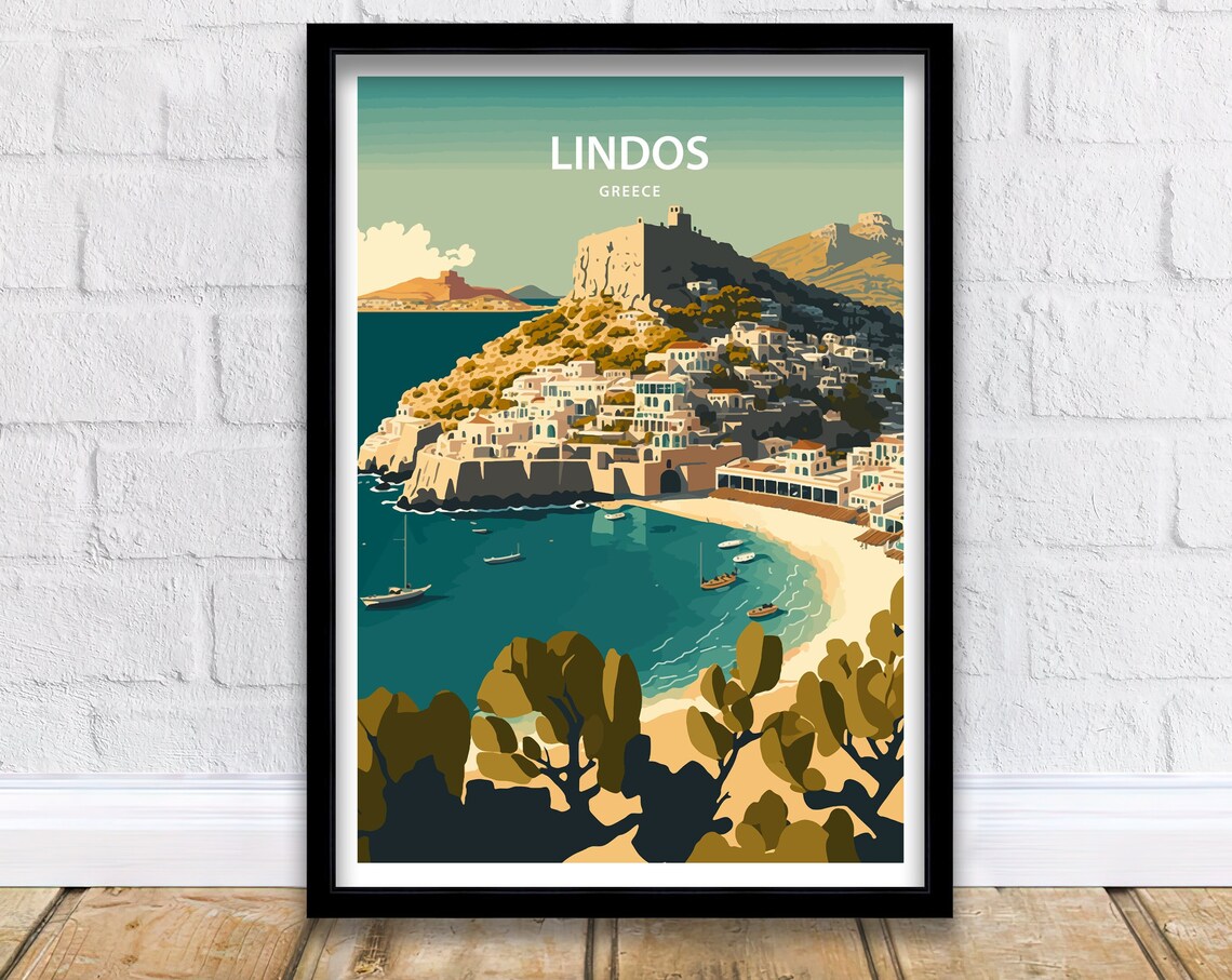 Lindos Travel Poster, Greece Rhodes Wall Art