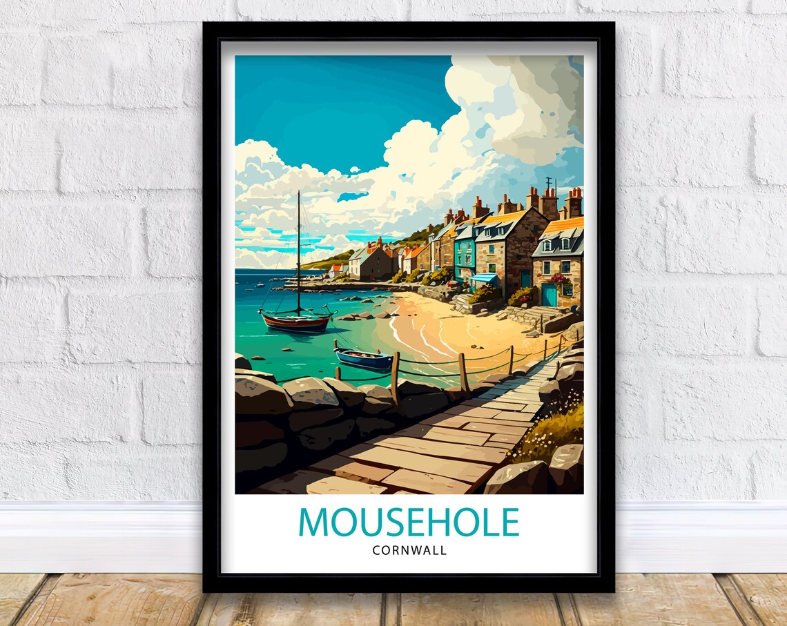 Mousehole Cornwall Travel Poster, Village Wall Decor