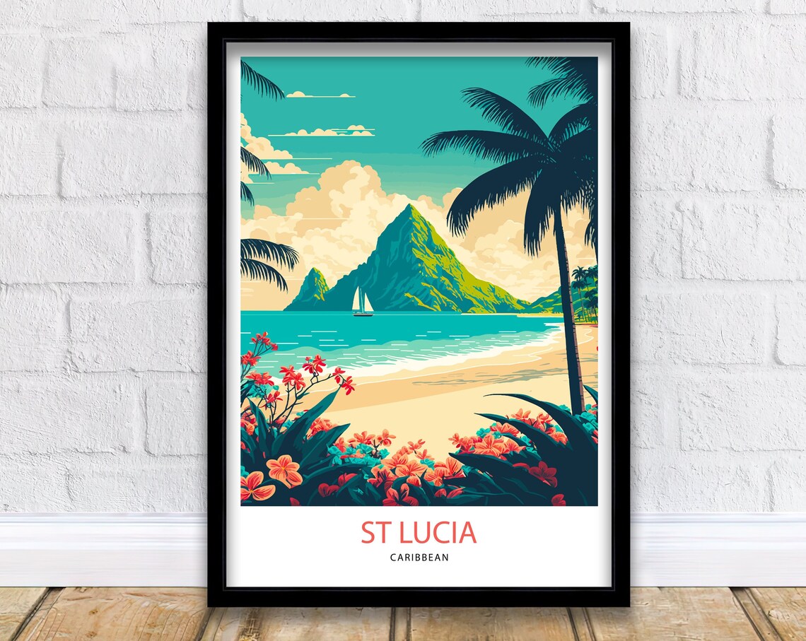 St Lucia Travel Poster, Caribbean Wall Art