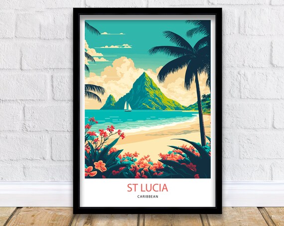 St Lucia Travel Poster, Caribbean Wall Art