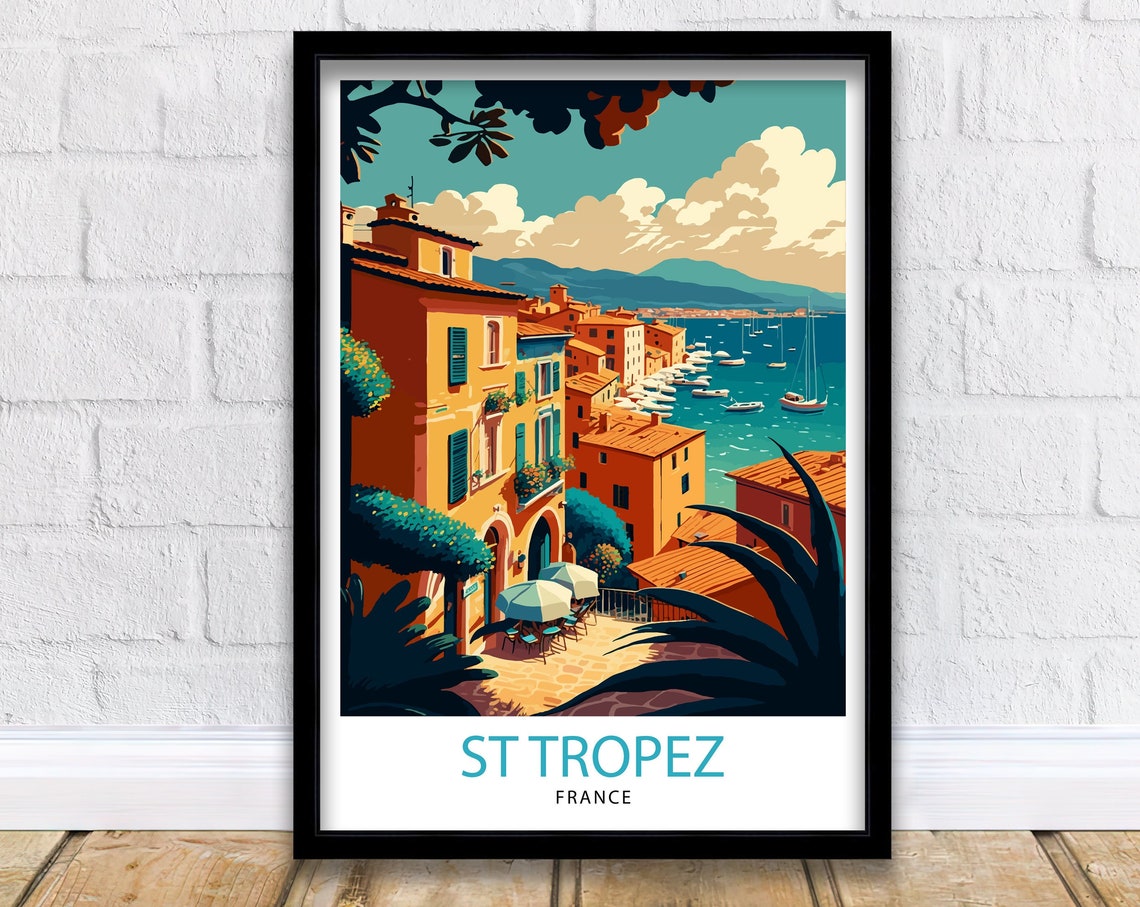 St Tropez Riviera Travel Print Wall Decor Home Living Decor France Illustration Trave Poster Gift French Riviera Home Decor