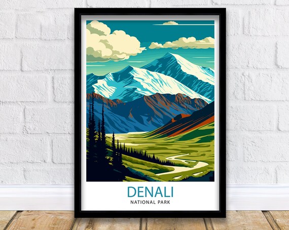 Denali National Park Alaska Snow Capped Mountain Valley Vista Poster