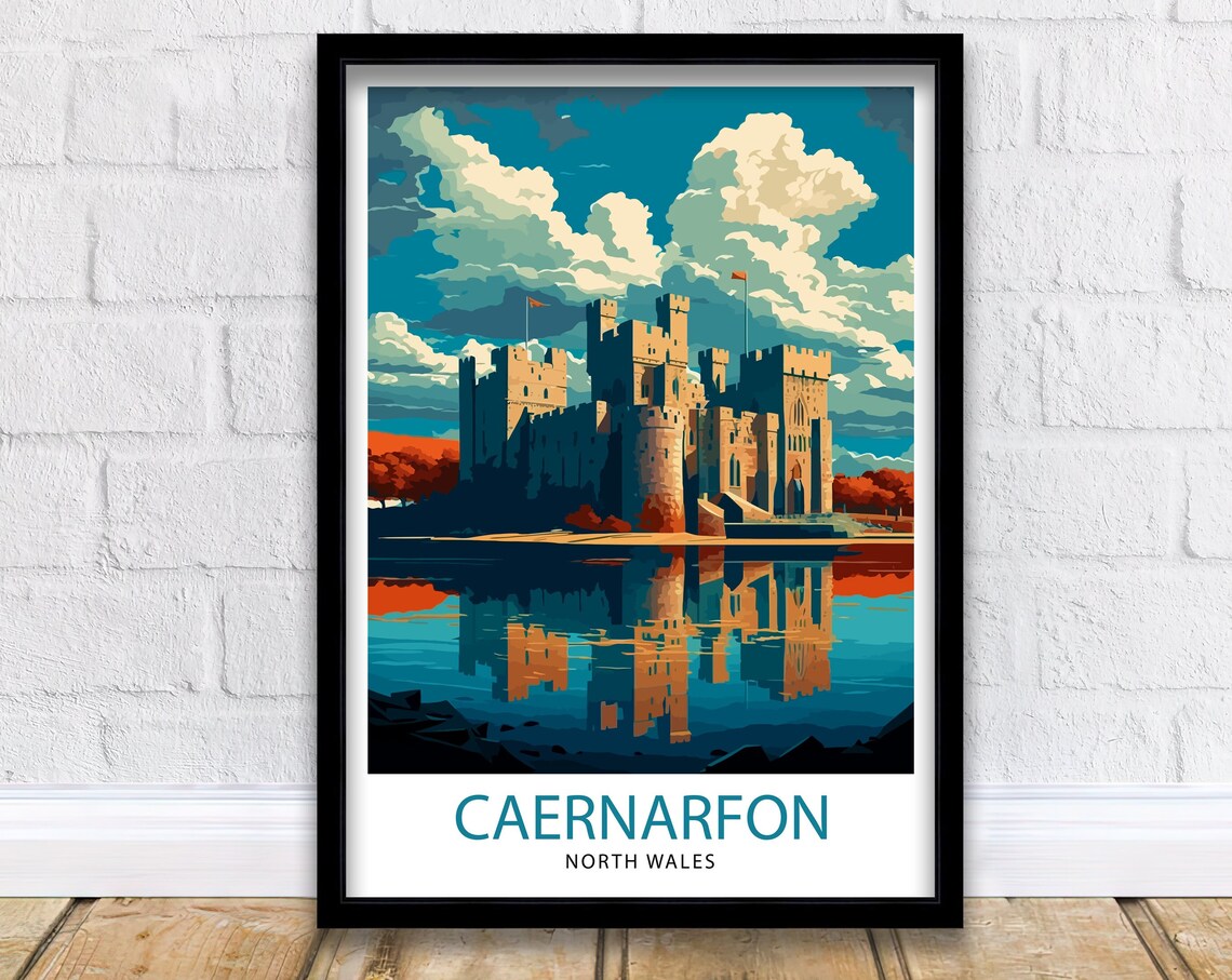 Caernarfon Castle Travel Poster, Wales Illustration