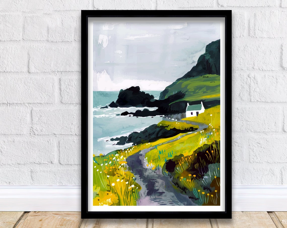 Isle of Skye Scotland Coastal Cottage and Rocky Cliffs Poster