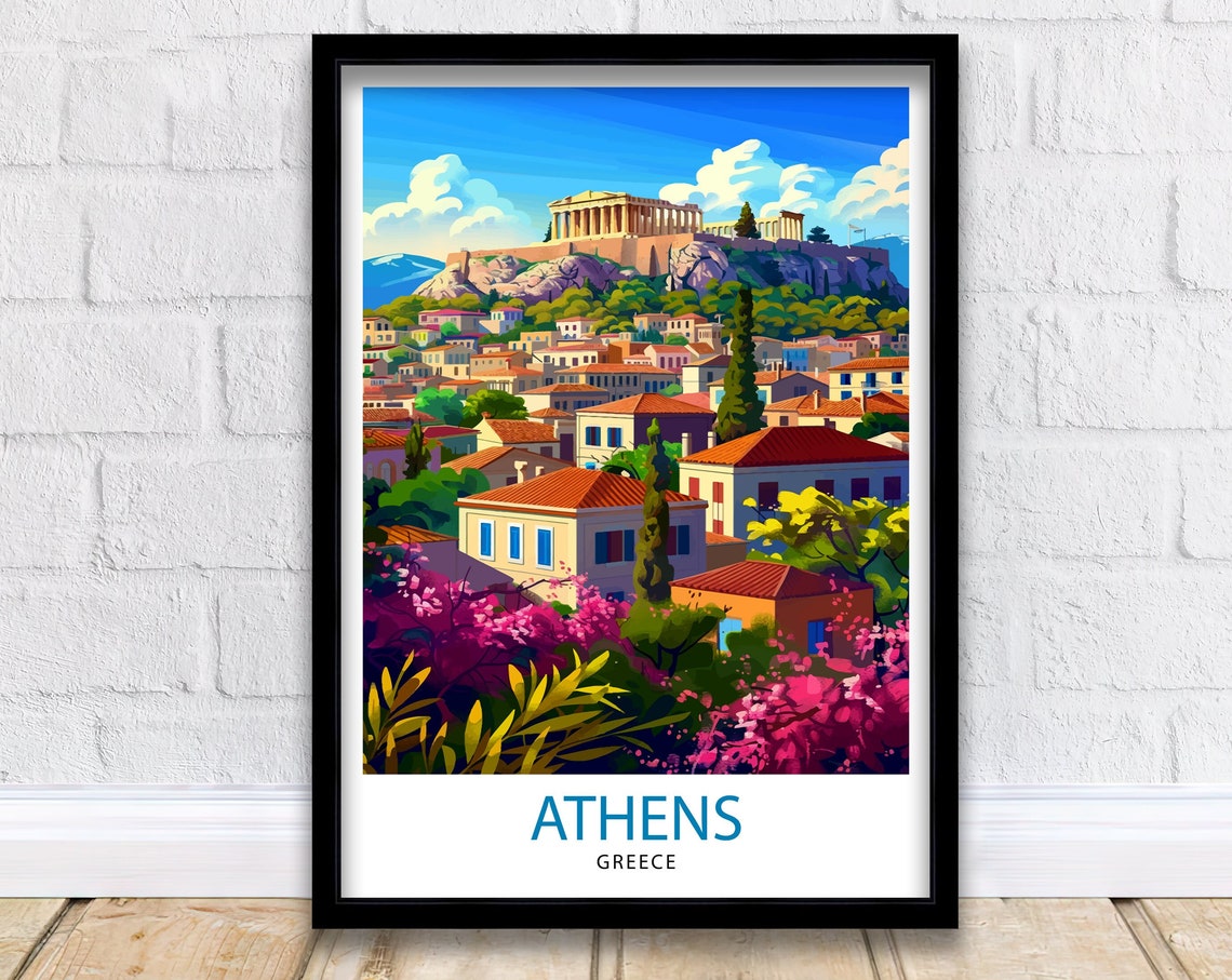 Athens Greece Acropolis Parthenon Sunset Cityscape Travel Poster
