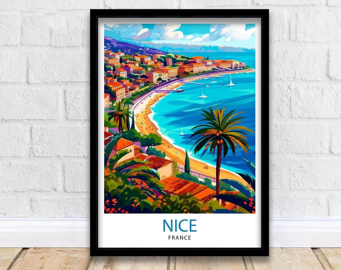Nice France French Riviera Travel Poster Turquoise Beach Coast Art