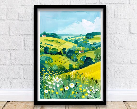 Chiltern Hills England Travel Poster, British Art