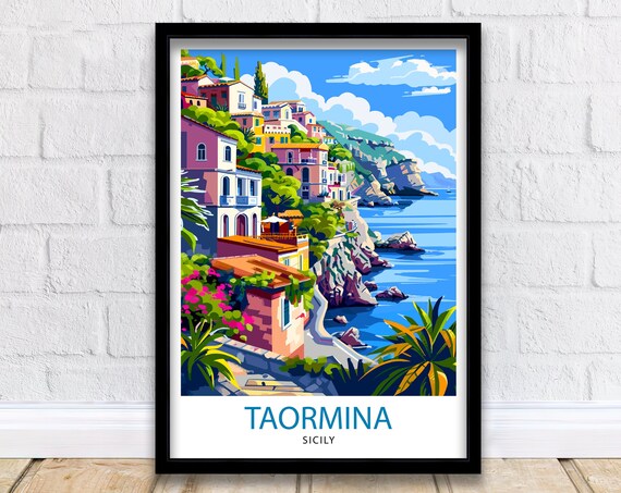 Taormina Sicily Travel Poster, Italian Place Print