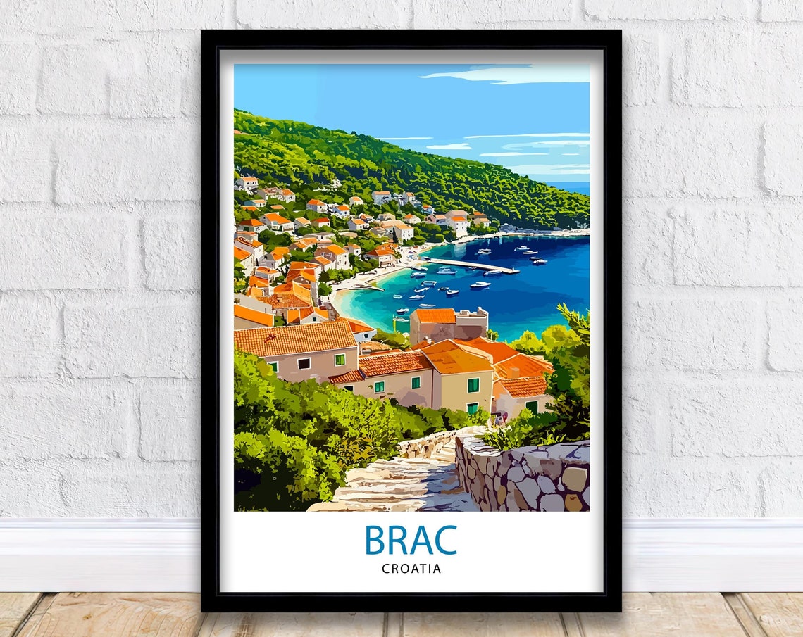 Brac Croatia Island Coastal Village Harbor View Travel Poster