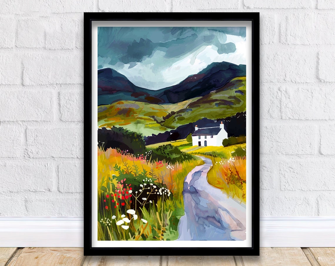 Moel Siabod Snowdonia Stormy Mountain Cottage Landscape Poster