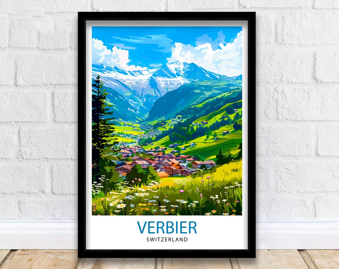 Verbier Switzerland Summer Alpine Meadows Snowy Peaks Travel Poster