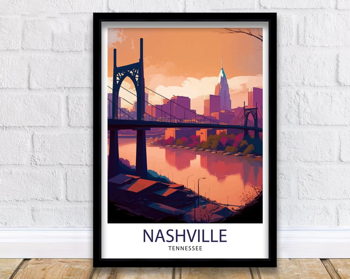 Nashville Travel Print Nashville Wall Art Nashville Poster Music City Decor Tennessee Print Nashville Illustration Travel Poster Nashville