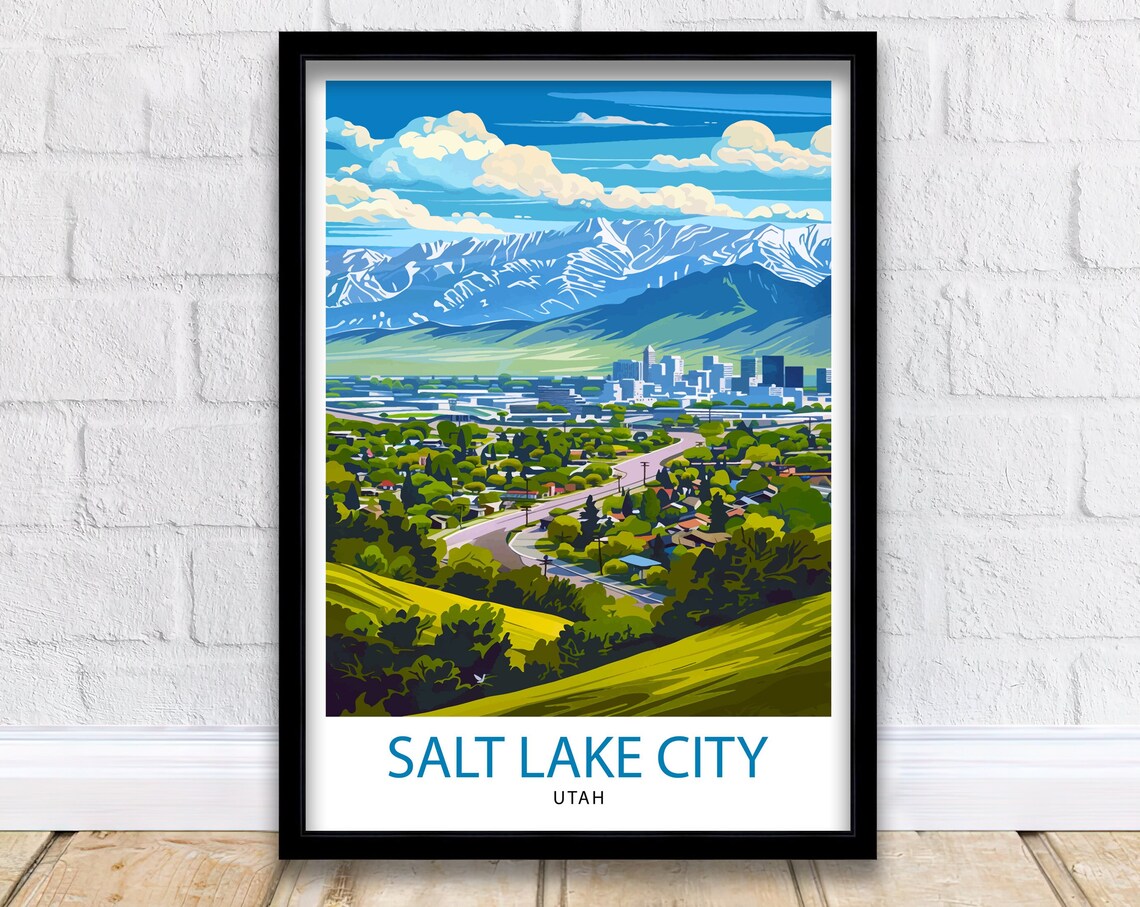Salt Lake City Utah Travel Poster, Urban Mountain