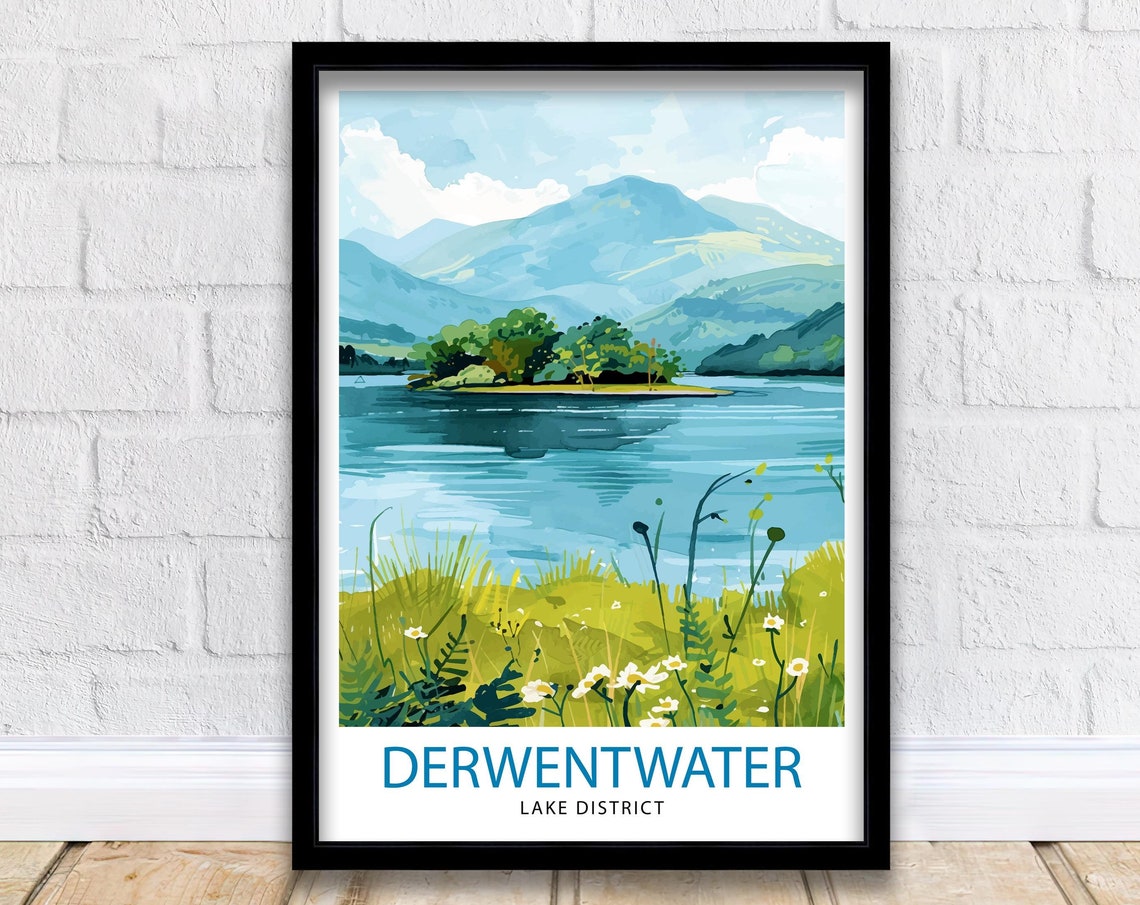 Derwentwater Lake District Scenic Island Mountains Lake View Poster
