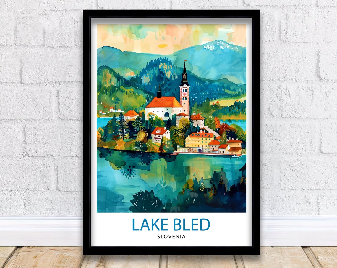 Lake Bled Slovenia Island Church Watercolor Alpine Lake Poster