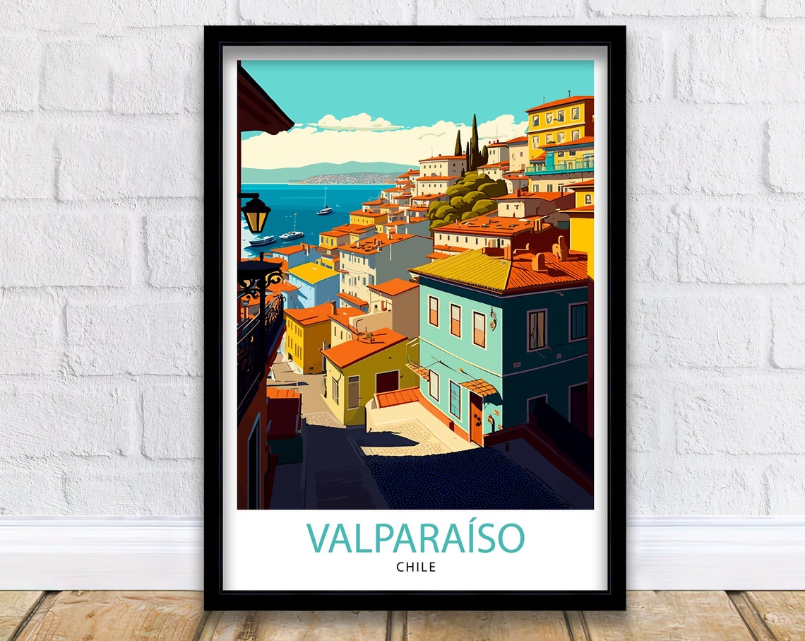Valparaiso Chile Colorful Hillside Houses Harbor View Travel Poster